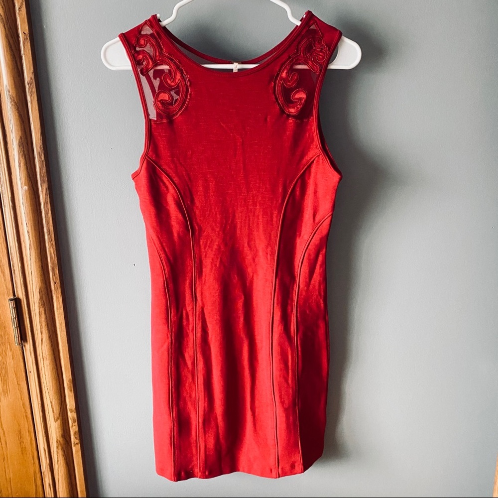 Free People Red Lace Sleeveless Bodycon Dress
